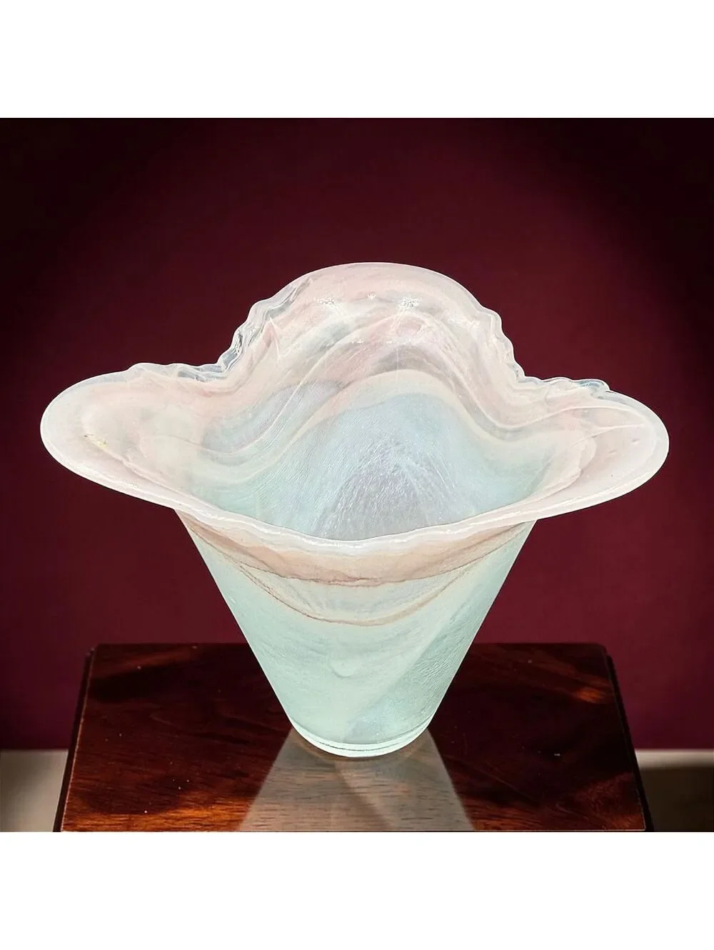 Vtg Lavorazione Murano Pink Swirl Art Glass Fluted Vase Hand Blown In Italy 5.5
